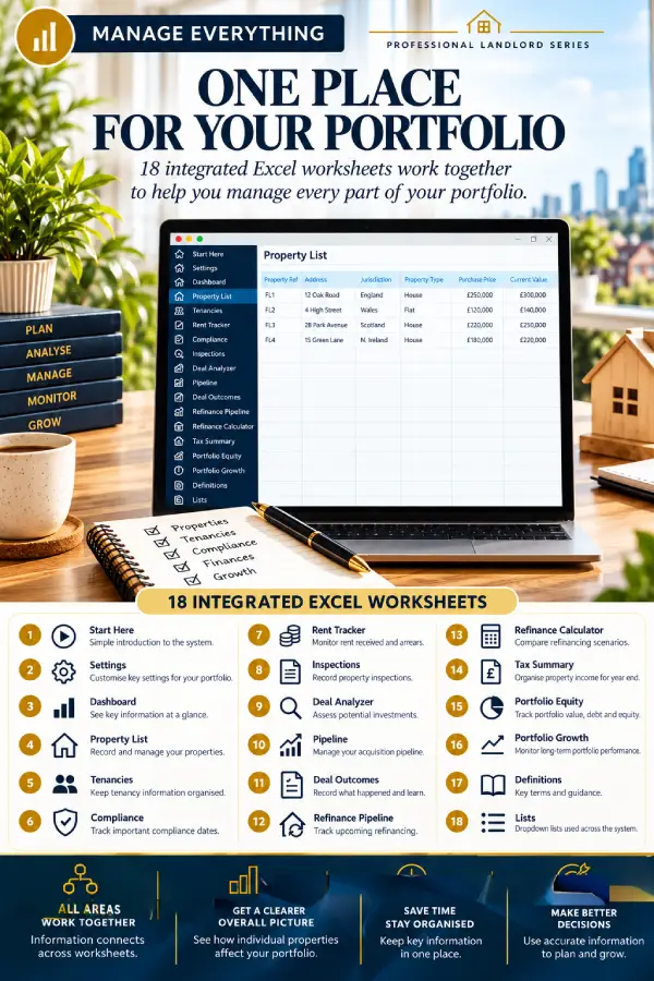 The 18 integrated Excel worksheets in the Portfolio Management System