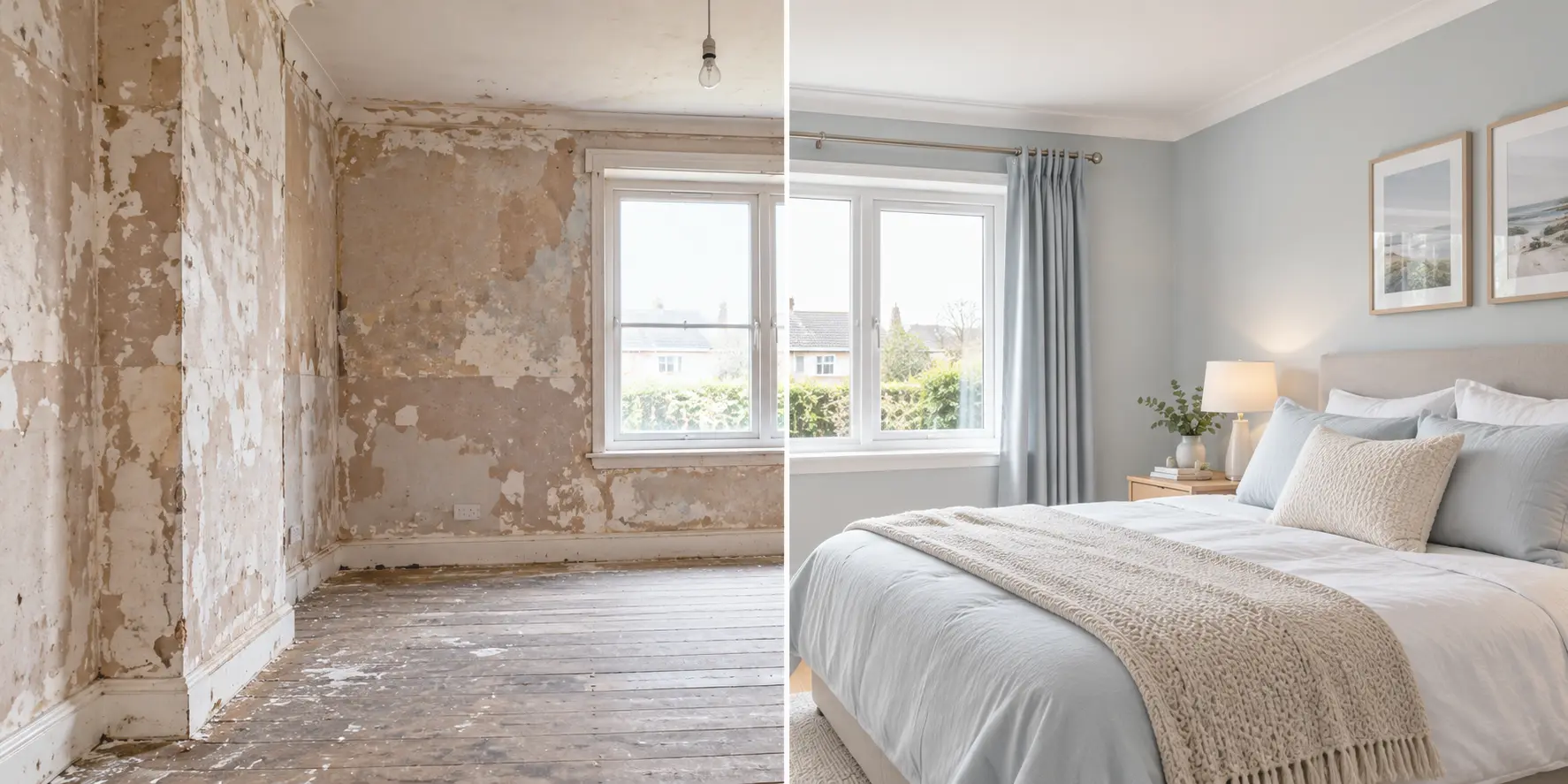 A calm, bright bedroom interior